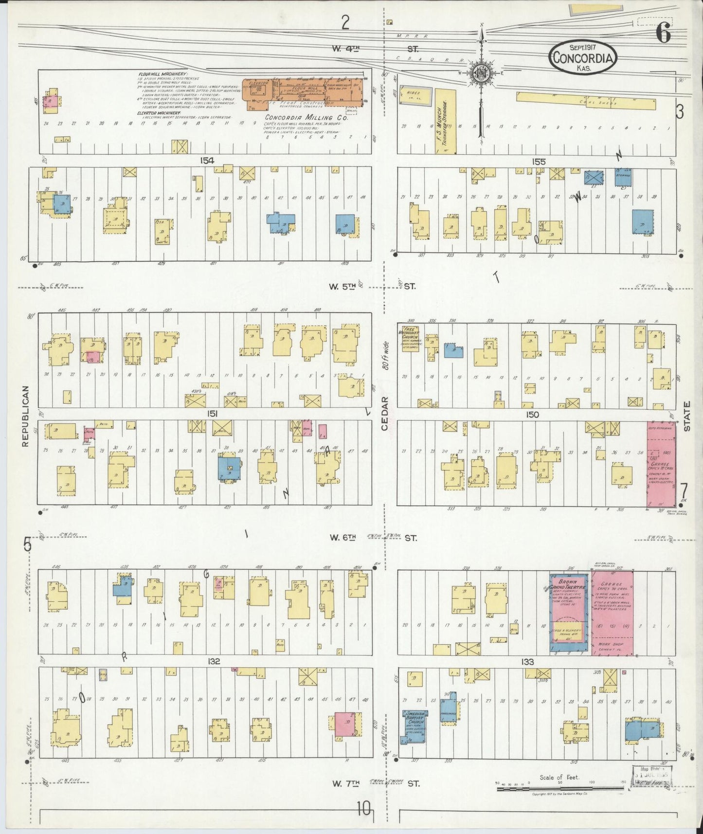 Sanborn Fire Insurance Map from Concordia, Cloud County, Kansas (1917), Sheet #0006 - Complete Map Set gallery image, historic Sanborn map, vintage wall art, Kansas Kansas