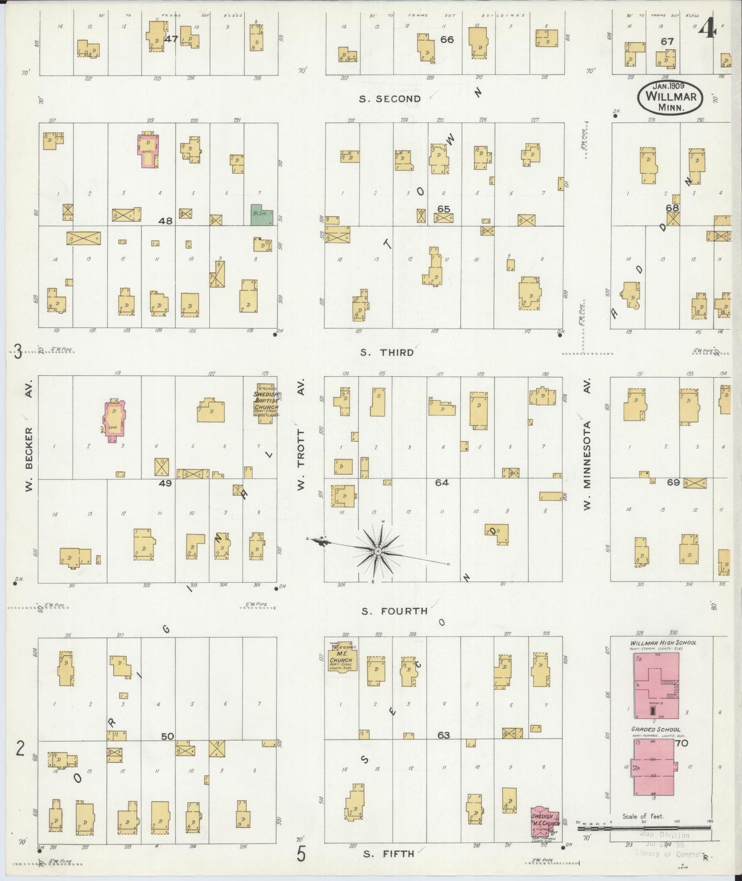 Sanborn Fire Insurance Map from Willmar, Kandiyohi County, Minnesota (1909), Sheet #0004 - Complete Map Set gallery image, historic Sanborn map, vintage wall art, Minnesota Minnesota
