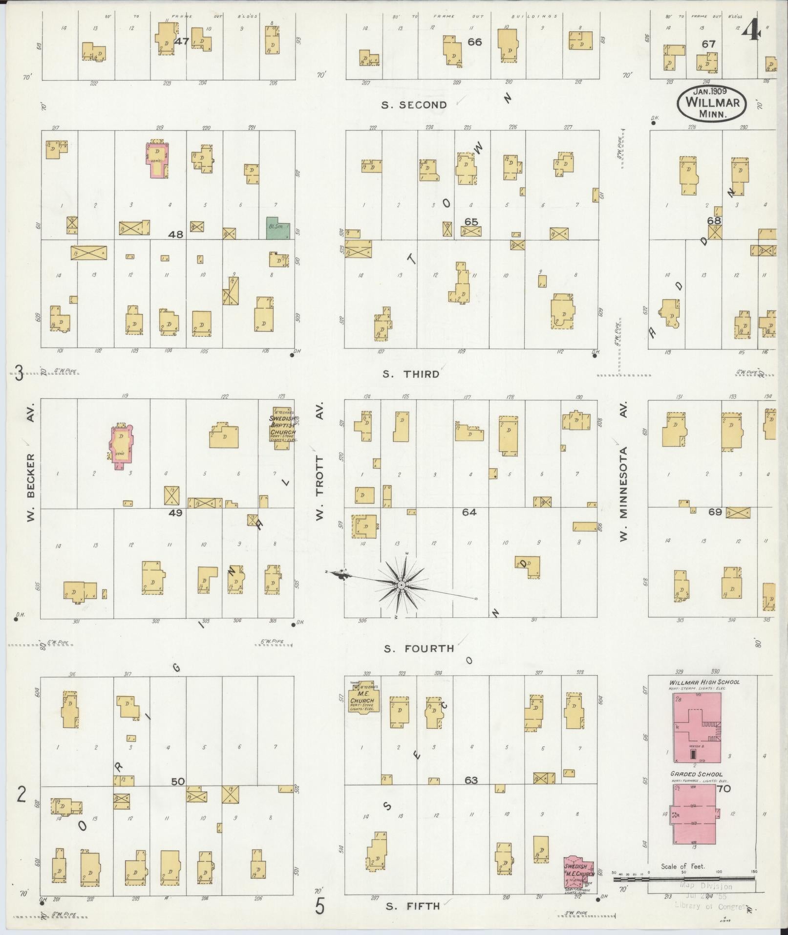 Sanborn Fire Insurance Map from Willmar, Kandiyohi County, Minnesota (1909), Sheet #0004 - Complete Map Set gallery image, historic Sanborn map, vintage wall art, Minnesota Minnesota