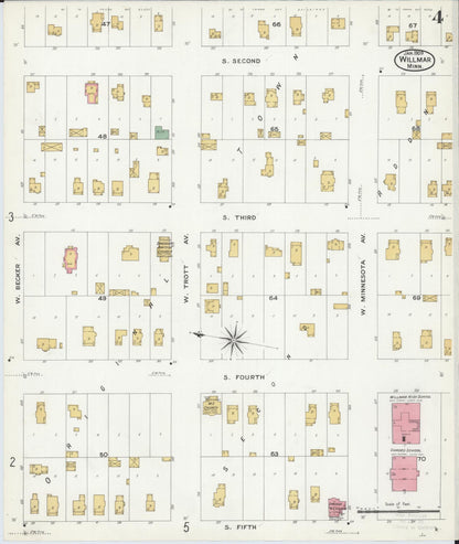 Sanborn Fire Insurance Map from Willmar, Kandiyohi County, Minnesota (1909), Sheet #0004 - Complete Map Set gallery image, historic Sanborn map, vintage wall art, Minnesota Minnesota