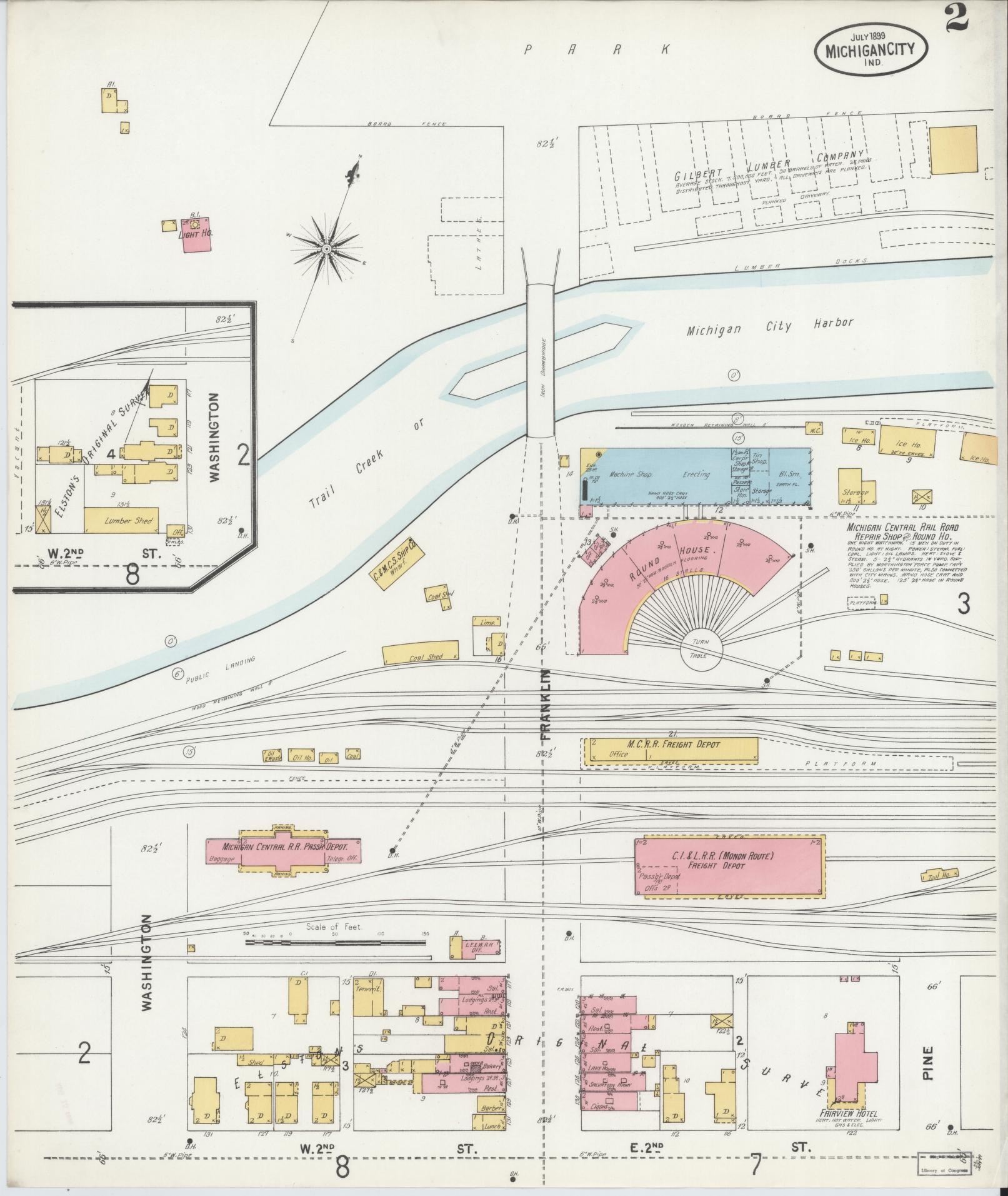 Sanborn Fire Insurance Map from Michigan City, La Porte County, Indiana (1899), Sheet #0002 - Historic Sanborn Fire Insurance Map Print, vintage old map wall art, antique decor, genealogy gift, Michigan Michigan map