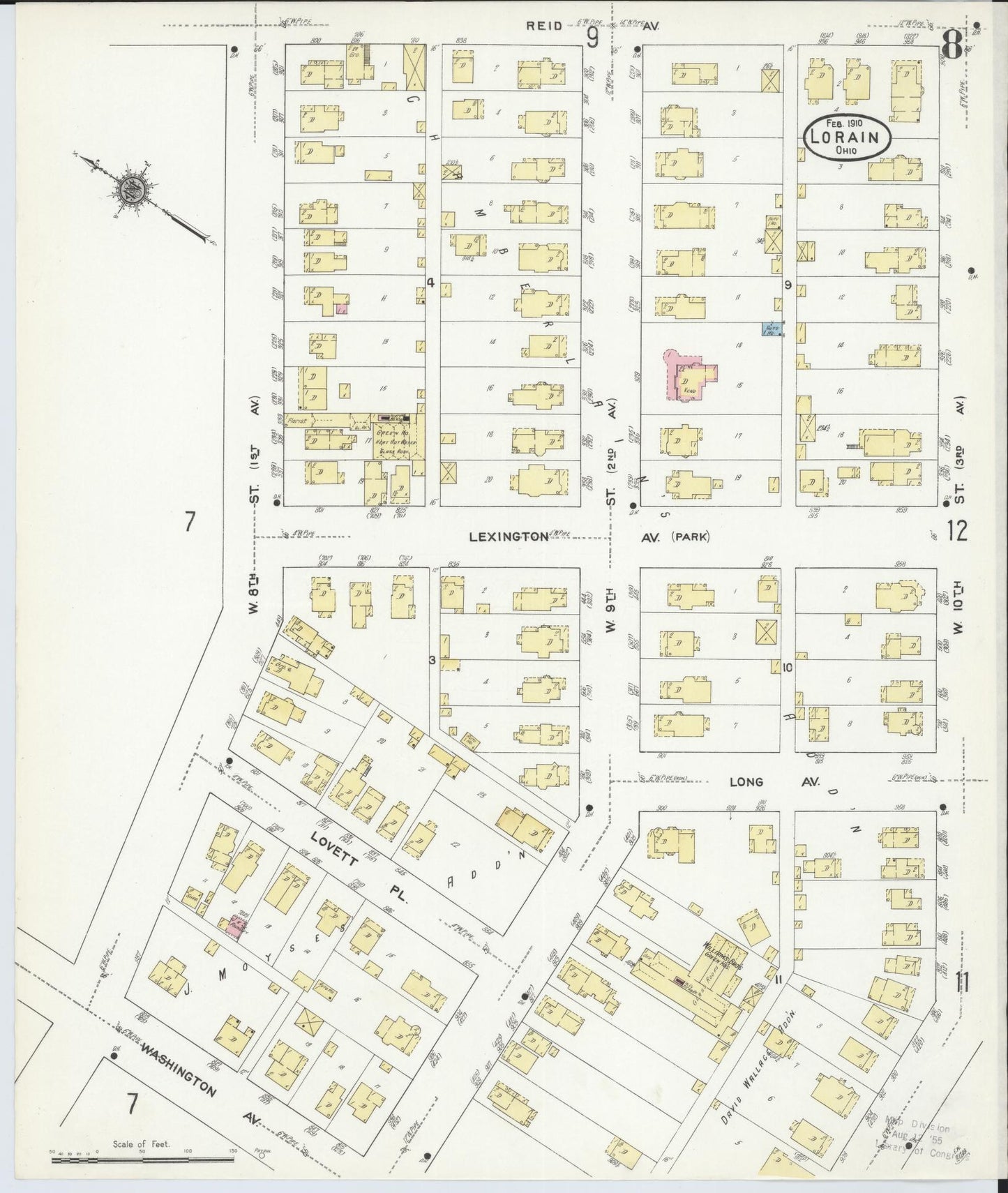 Sanborn Fire Insurance Map from Lorain, Lorain County, Ohio (1910), Sheet #0008 - Complete Map Set gallery image, historic Sanborn map, vintage wall art, Ohio Ohio