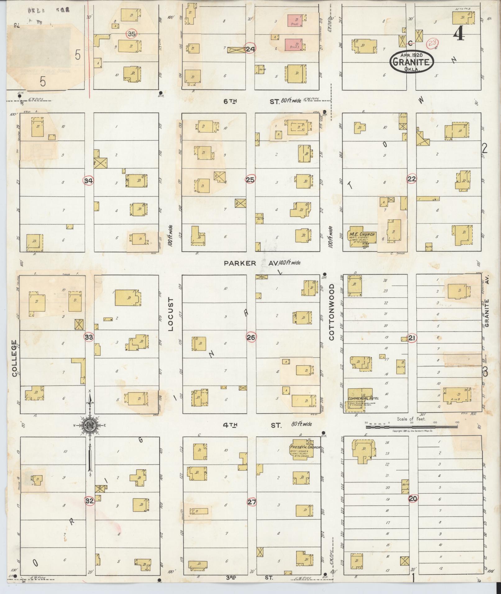 Sanborn Fire Insurance Map from Granite, Greer County, Oklahoma (1932), Sheet #0004 - Historic Sanborn Fire Insurance Map Print, vintage old map wall art, antique decor, genealogy gift, Oklahoma Oklahoma map
