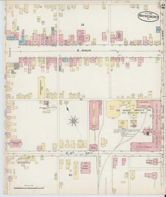 Sanborn Fire Insurance Map from Waynesboro, Franklin County, Pennsylvania (1886), Sheet #0002 - Historic Sanborn Fire Insurance Map Print, vintage old map wall art, antique decor, genealogy gift, Pennsylvania Pennsylvania map