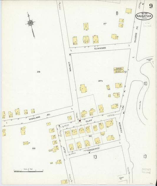 Sanborn Fire Insurance Map from Naugatuck, New Haven County, Connecticut (1910), Sheet #0009 - Historic Sanborn Fire Insurance Map Print, vintage old map wall art, antique decor, genealogy gift, Connecticut Connecticut map