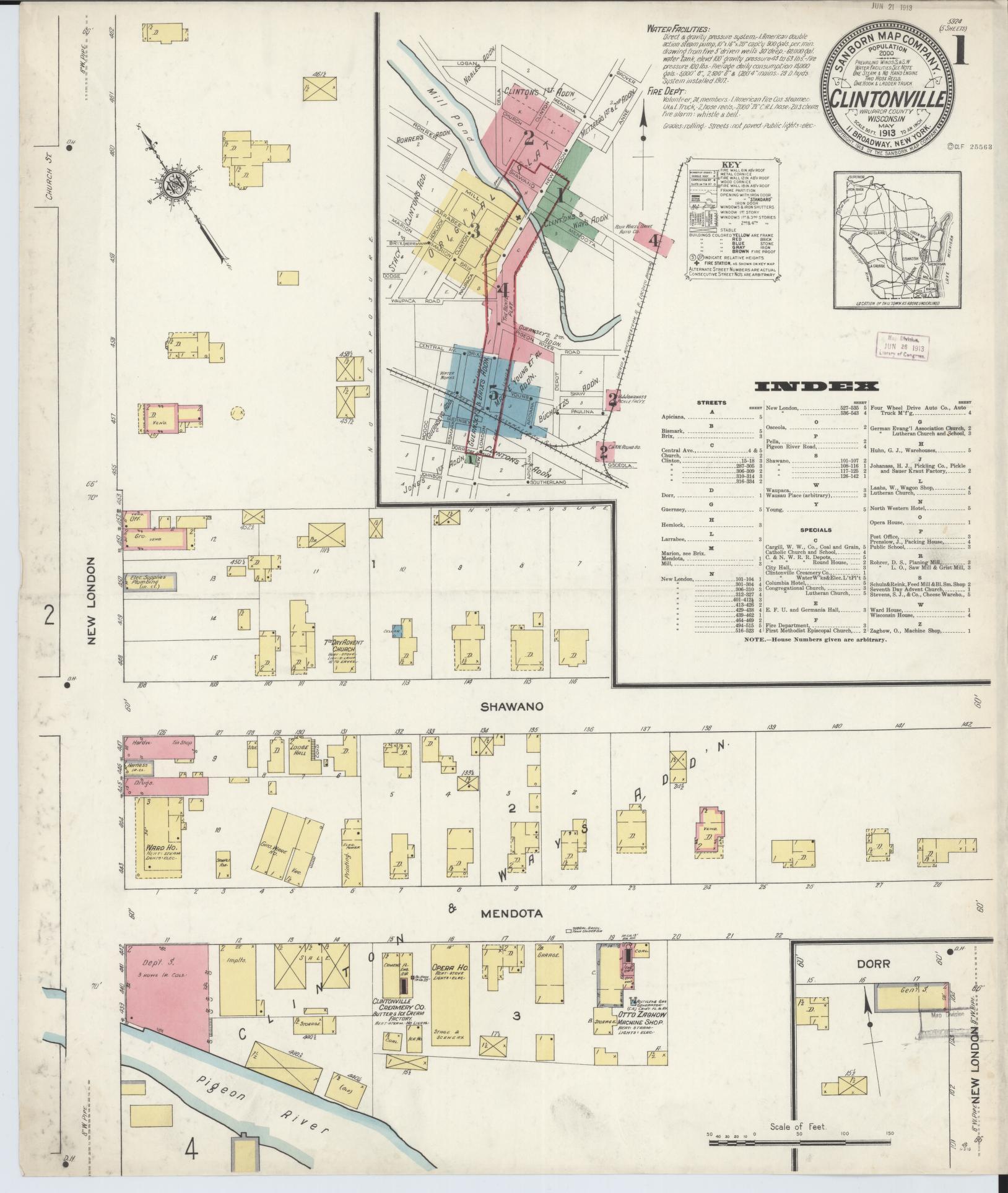 Sanborn Fire Insurance Map from Clintonville, Waupaca County, Wisconsin (1913), Sheet #0001 - Complete Map Set gallery image, historic Sanborn map, vintage wall art, Wisconsin Wisconsin