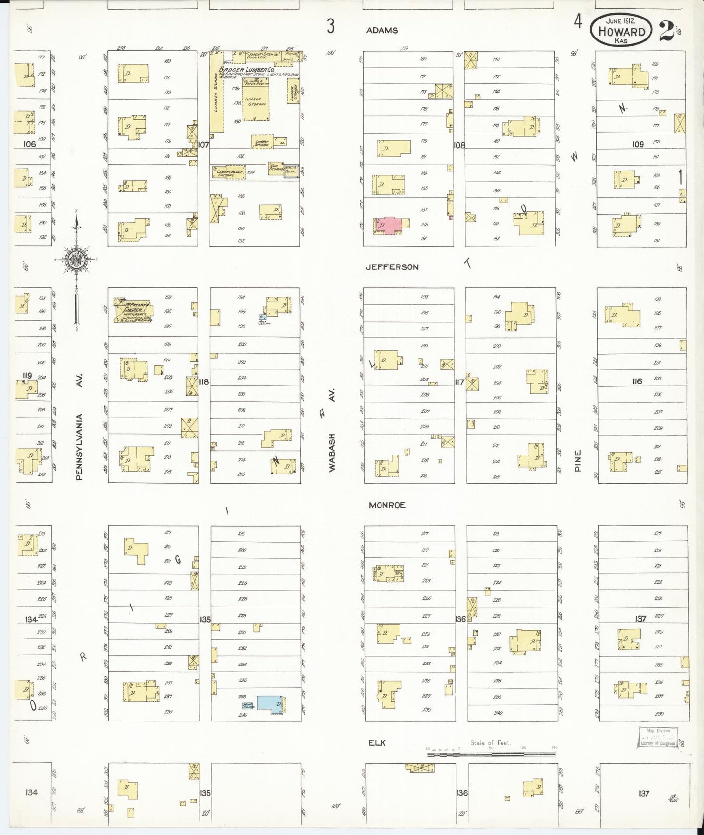 Sanborn Fire Insurance Map from Howard, Elk County, Kansas (1912), Sheet #0002 - Historic Sanborn Fire Insurance Map Print, vintage old map wall art, antique decor, genealogy gift, Kansas Kansas map
