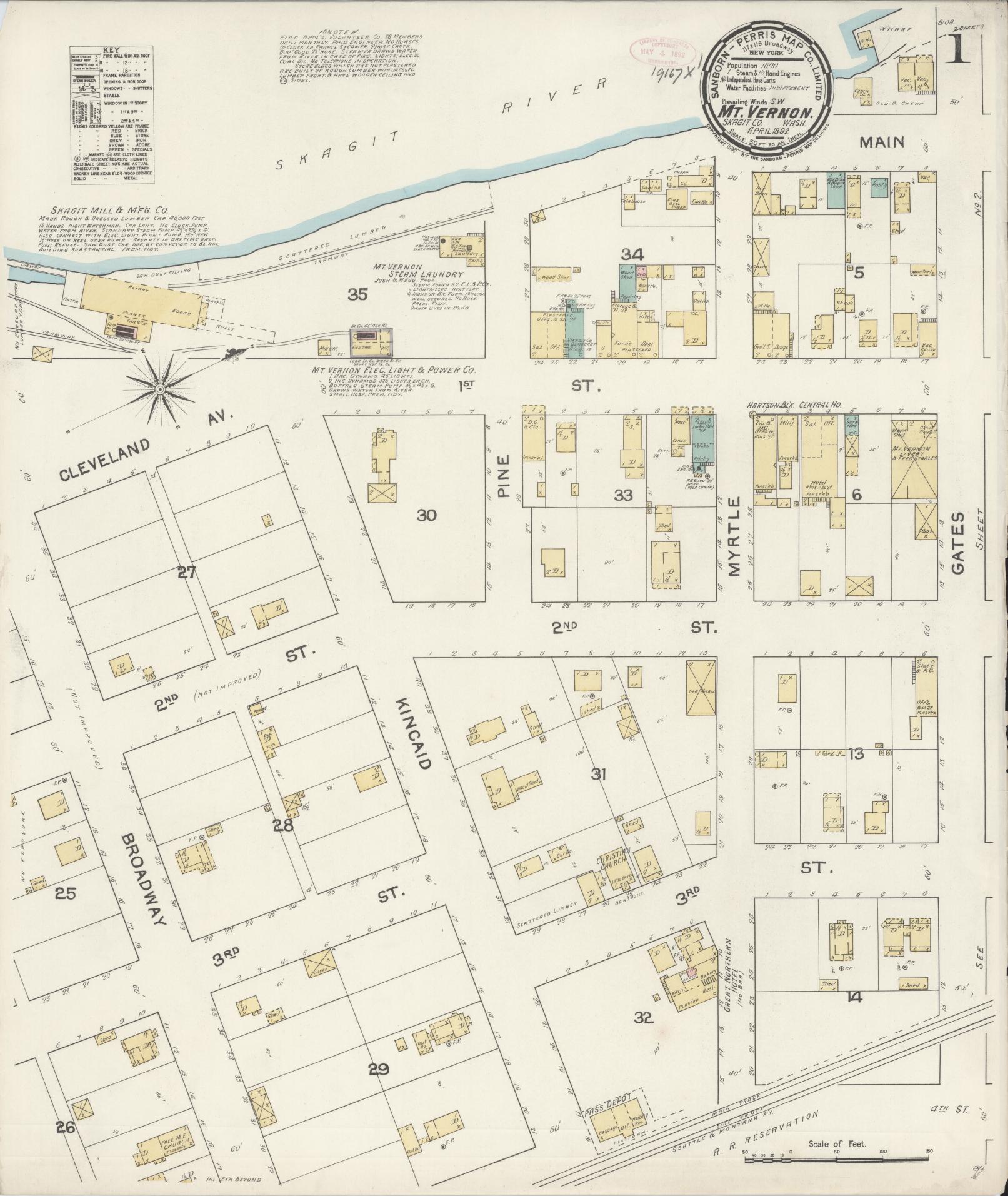 Sanborn Fire Insurance Map from Mount Vernon, Skagit County, Washington (1892), Sheet #0001 - Complete Map Set gallery image, historic Sanborn map, vintage wall art, Washington Washington