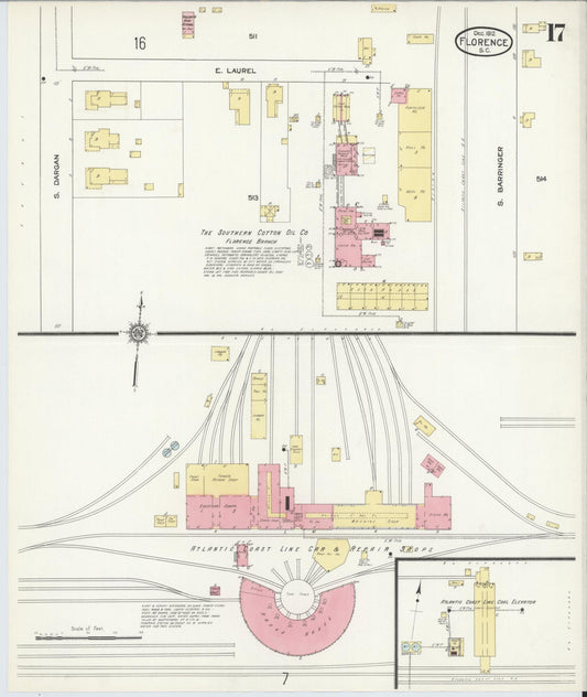 Sanborn Fire Insurance Map from Florence, Florence County, South Carolina (1912), Sheet #0017 - Historic Sanborn Fire Insurance Map Print, vintage old map wall art, antique decor, genealogy gift, South Carolina South Carolina map