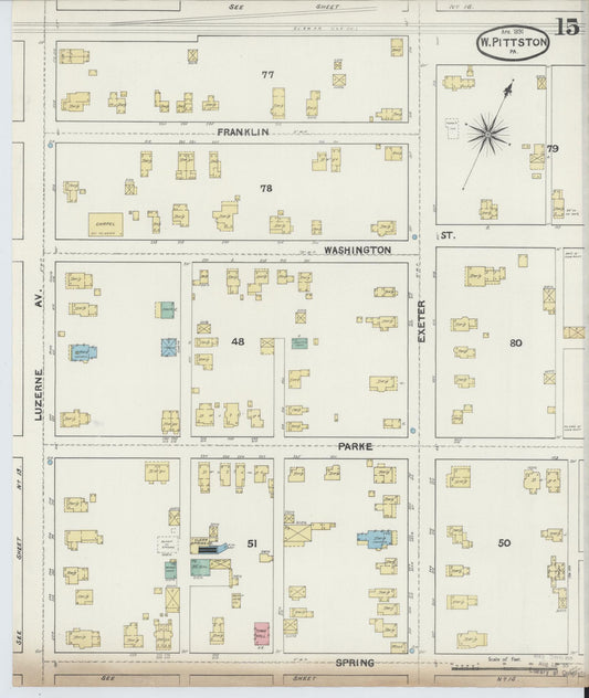 Sanborn Fire Insurance Map from Pittston, Luzerne County, Pennsylvania (1891), Sheet #0015 - Historic Sanborn Fire Insurance Map Print, vintage old map wall art, antique decor, genealogy gift, Pennsylvania Pennsylvania map