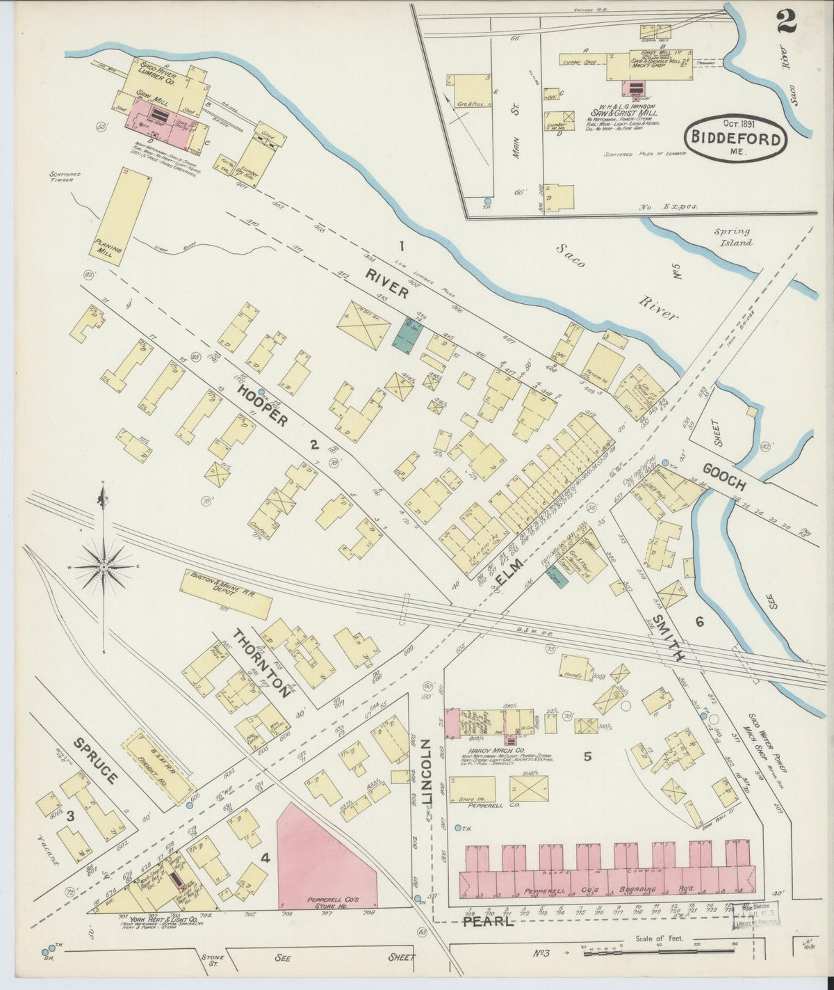 Sanborn Fire Insurance Map from Biddeford, York County, Maine (1891), Sheet #0002 - Complete Map Set gallery image, historic Sanborn map, vintage wall art, Maine Maine