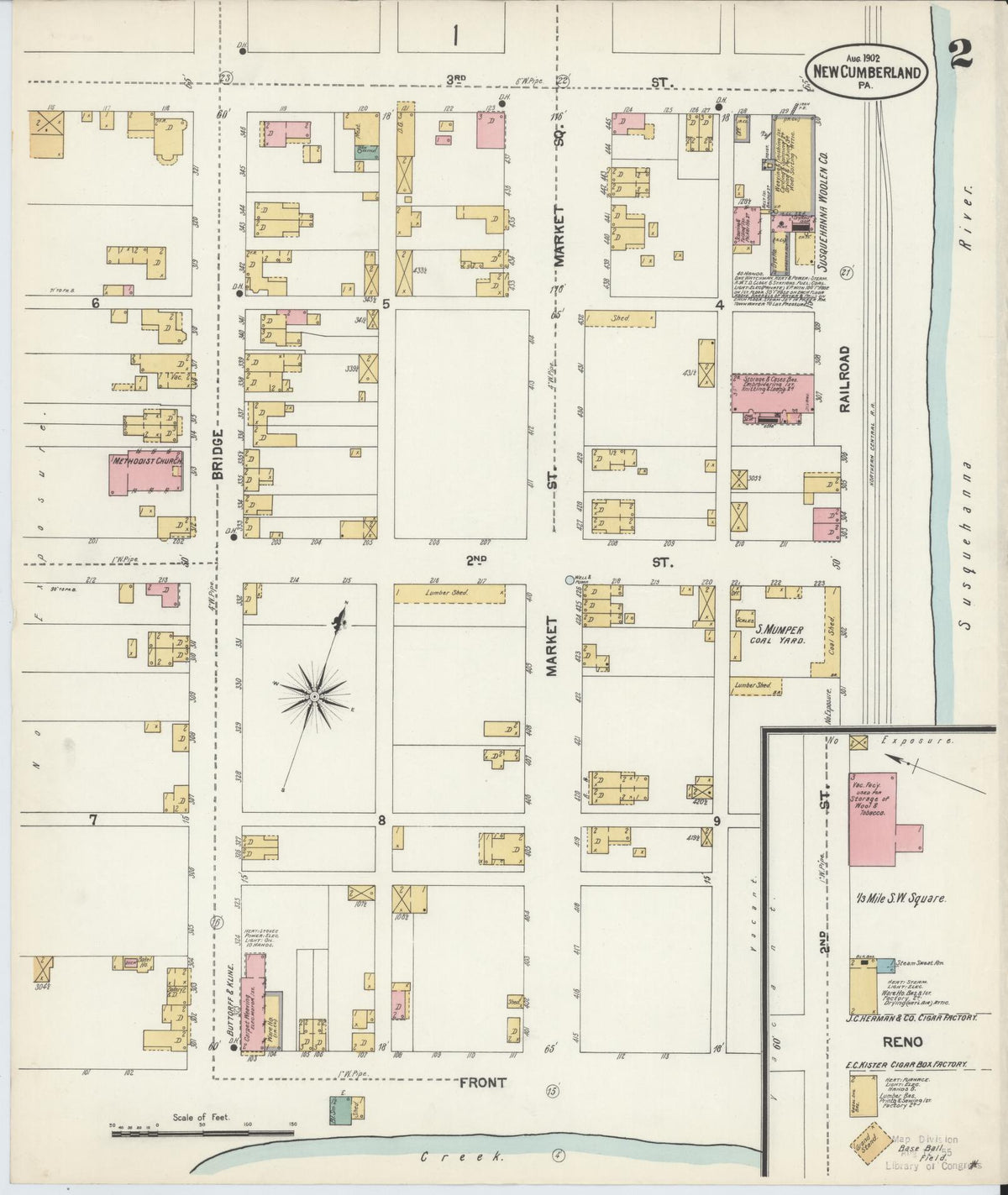 Sanborn Fire Insurance Map from New Cumberland, Cumberland County, Pennsylvania (1902), Sheet #0002 - Historic Sanborn Fire Insurance Map Print, vintage old map wall art, antique decor, genealogy gift, Pennsylvania Pennsylvania map