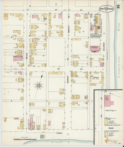 Sanborn Fire Insurance Map from New Cumberland, Cumberland County, Pennsylvania (1902), Sheet #0002 - Historic Sanborn Fire Insurance Map Print, vintage old map wall art, antique decor, genealogy gift, Pennsylvania Pennsylvania map