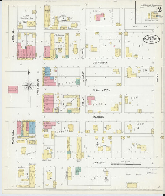 Sanborn Fire Insurance Map from Marshfield, Webster County, Missouri (1905), Sheet #0002 - Historic Sanborn Fire Insurance Map Print, vintage old map wall art, antique decor, genealogy gift, Missouri Missouri map