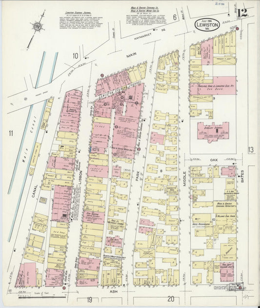 Sanborn Fire Insurance Map from Lewiston, Androscoggin County, Maine (1914), Sheet #0012 - Historic Sanborn Fire Insurance Map Print, vintage old map wall art, antique decor, genealogy gift, Maine Maine map