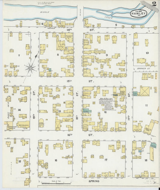 Sanborn Fire Insurance Map from Hawley, Wayne County, Pennsylvania (1892), Sheet #0002 - Historic Sanborn Fire Insurance Map Print, vintage old map wall art, antique decor, genealogy gift, Pennsylvania Pennsylvania map