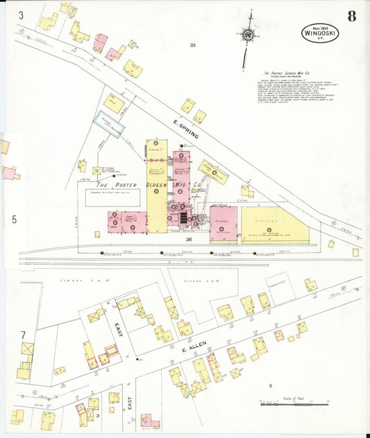 Sanborn Fire Insurance Map from Winooski, Chittenden County, Vermont (1909), Sheet #0008 - Historic Sanborn Fire Insurance Map Print, vintage old map wall art, antique decor, genealogy gift, Vermont Vermont map