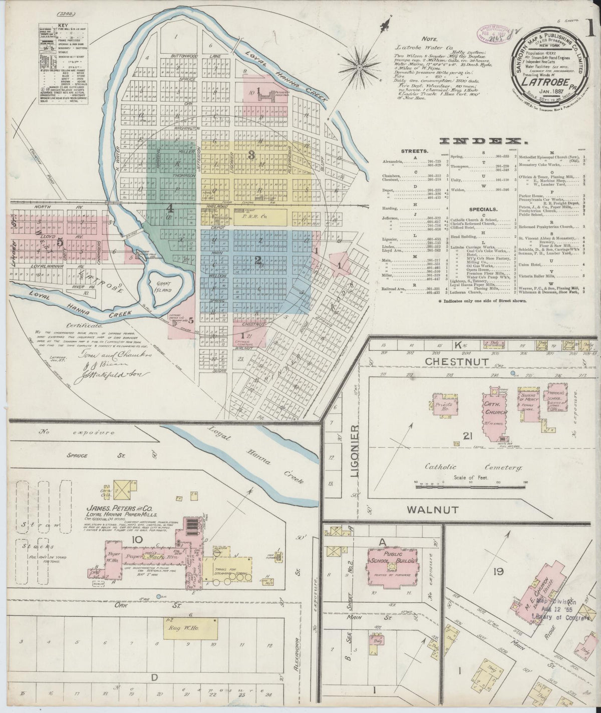 Sanborn Fire Insurance Map from Latrobe, Westmoreland County, Pennsylvania (1887), Sheet #0001 - Complete Map Set gallery image, historic Sanborn map, vintage wall art, Pennsylvania Pennsylvania