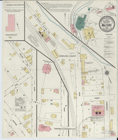 Sanborn Fire Insurance Map from Milford, Clermont And Hamilton County, Ohio (1911), Sheet #0001 - Historic Sanborn Fire Insurance Map Print, vintage old map wall art, antique decor, genealogy gift, Ohio Ohio map