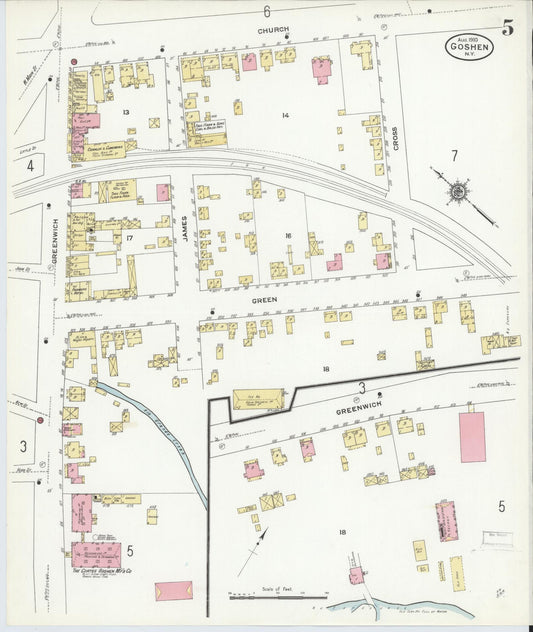Sanborn Fire Insurance Map from Goshen, Orange County, New York (1910), Sheet #0005 - Historic Sanborn Fire Insurance Map Print, vintage old map wall art, antique decor, genealogy gift, New York New York map