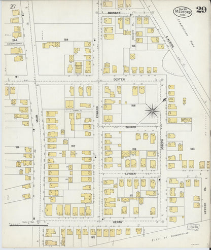 Sanborn Fire Insurance Map from Medford, Middlesex County, Massachusetts (1903), Sheet #0029 - Historic Sanborn Fire Insurance Map Print, vintage old map wall art, antique decor, genealogy gift, Massachusetts Massachusetts map