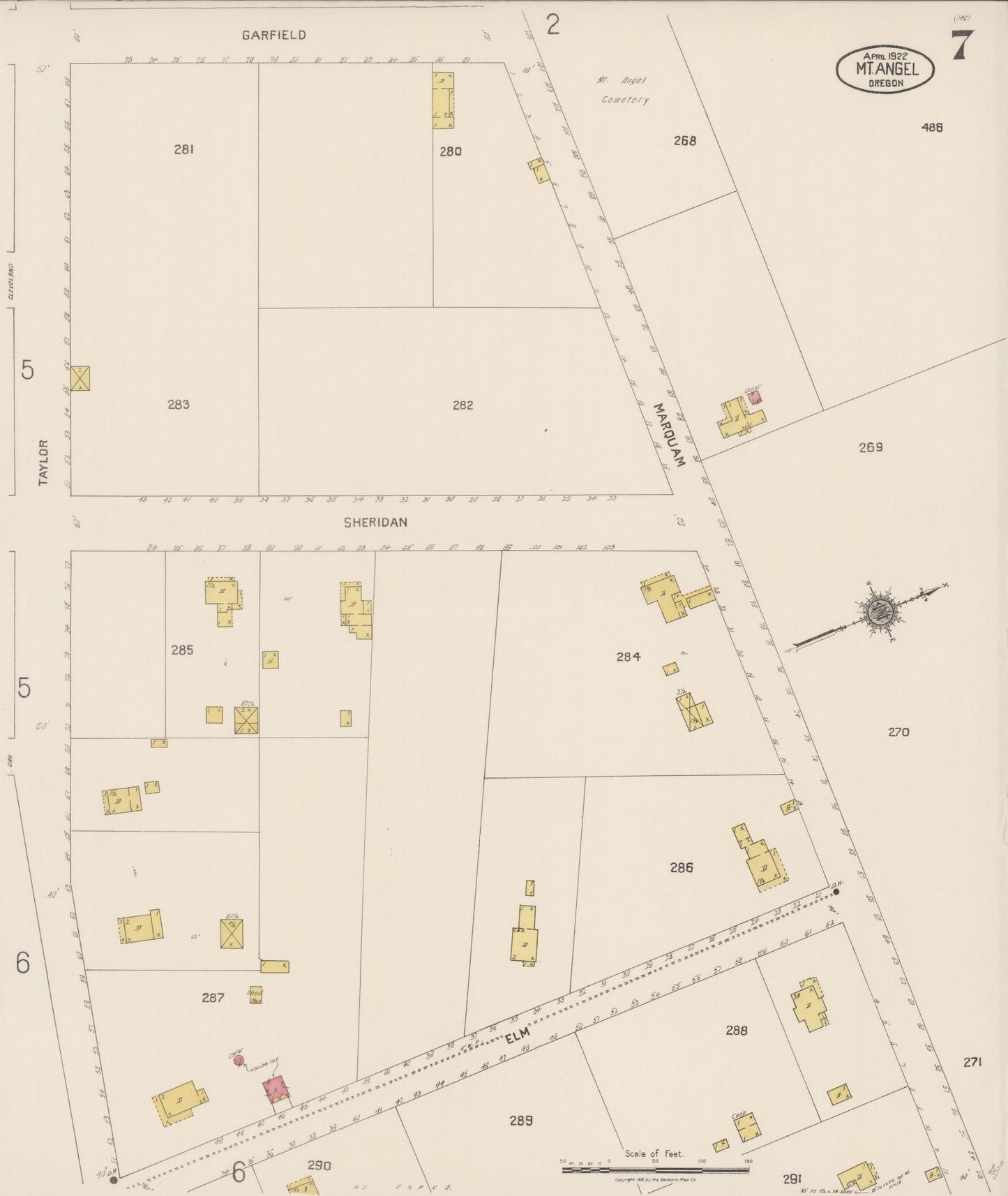 Sanborn Fire Insurance Map from Mount Angel, Marion County, Oregon (1922), Sheet #0007 - Complete Map Set gallery image, historic Sanborn map, vintage wall art, Oregon Oregon