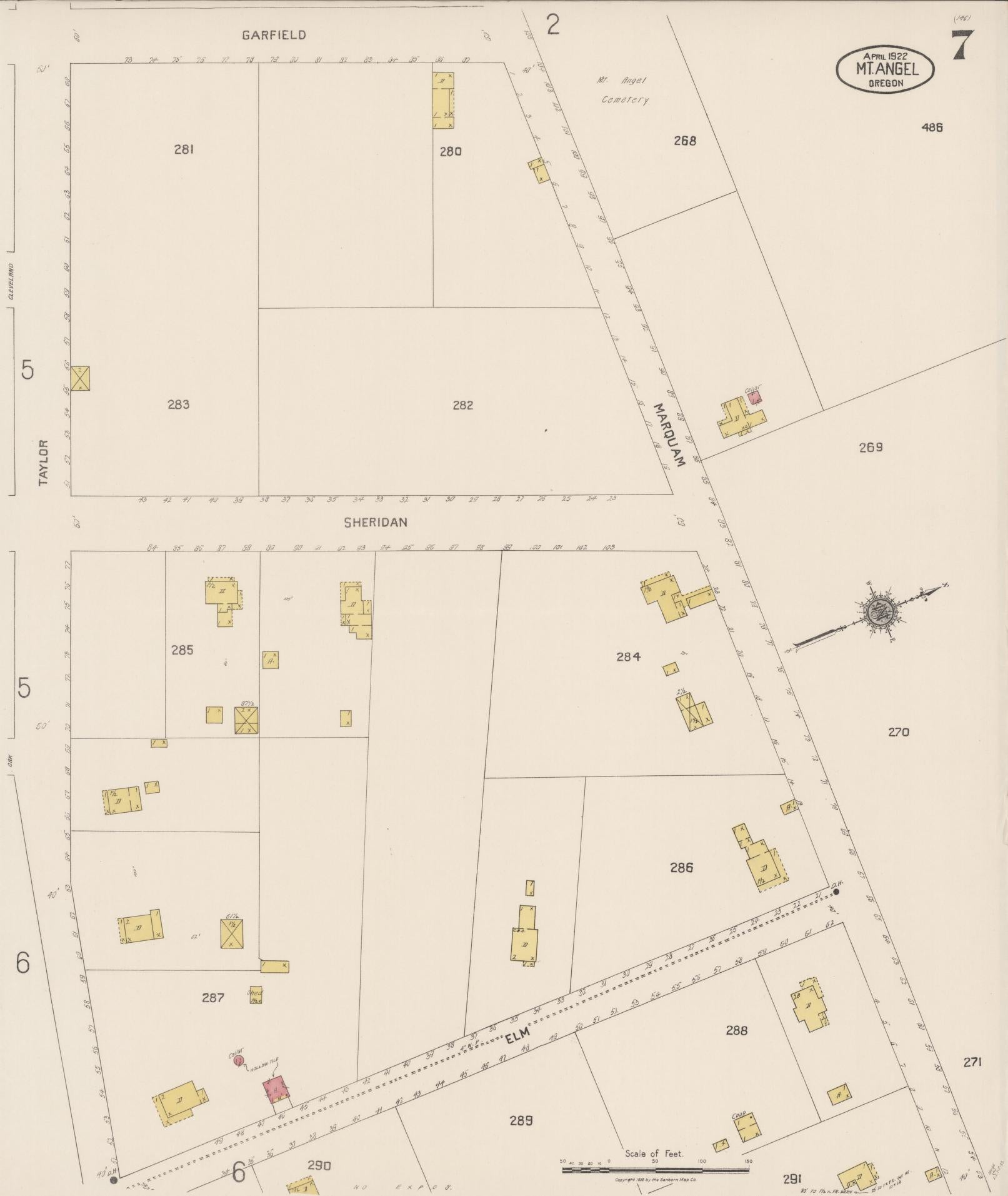 Sanborn Fire Insurance Map from Mount Angel, Marion County, Oregon (1922), Sheet #0007 - Complete Map Set gallery image, historic Sanborn map, vintage wall art, Oregon Oregon