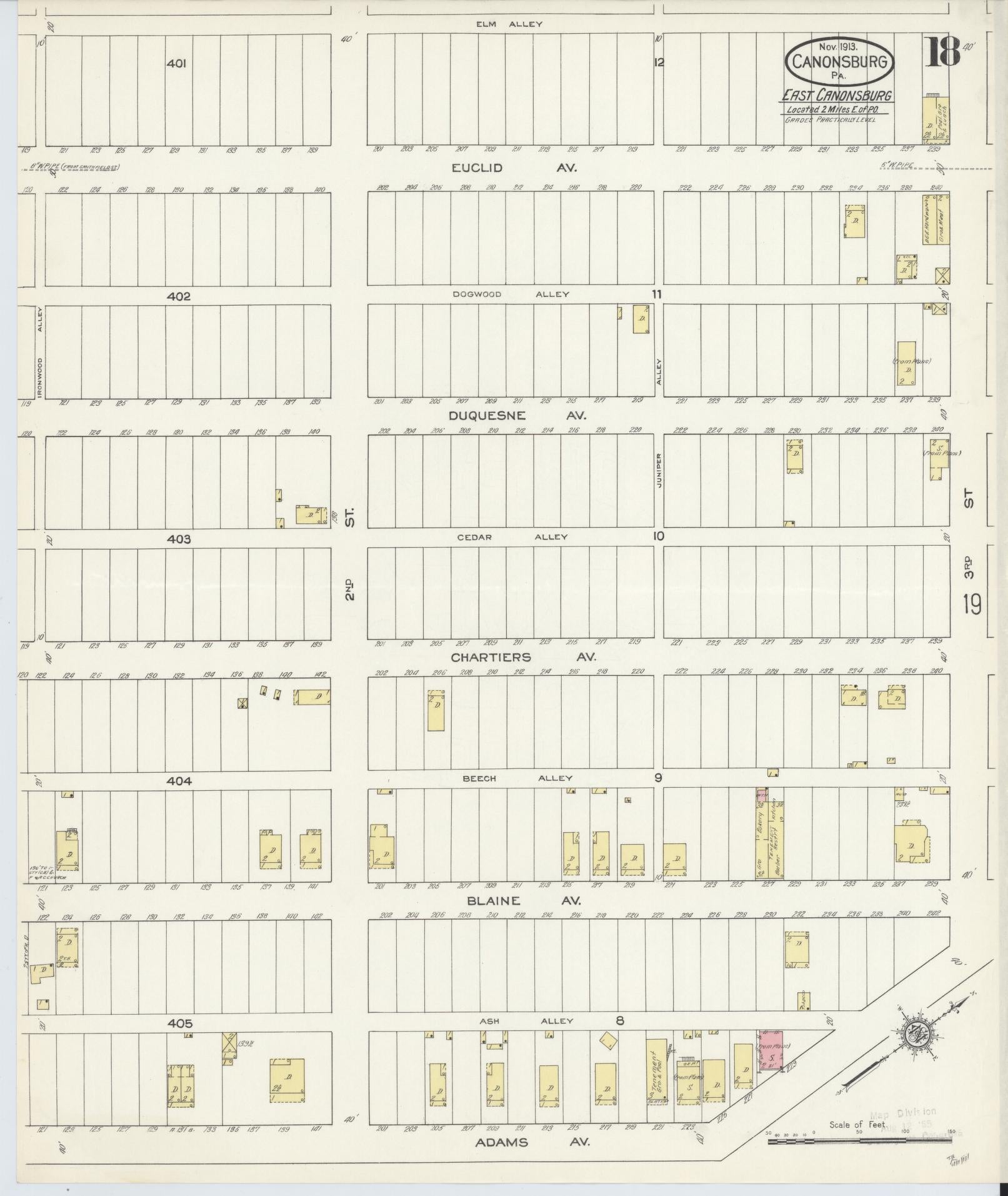 Sanborn Fire Insurance Map from Canonsburg, Washington County, Pennsylvania (1913), Sheet #0018 - Historic Sanborn Fire Insurance Map Print, vintage old map wall art, antique decor, genealogy gift, Pennsylvania Pennsylvania map
