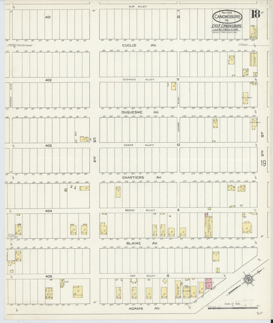 Sanborn Fire Insurance Map from Canonsburg, Washington County, Pennsylvania (1913), Sheet #0018 - Historic Sanborn Fire Insurance Map Print, vintage old map wall art, antique decor, genealogy gift, Pennsylvania Pennsylvania map