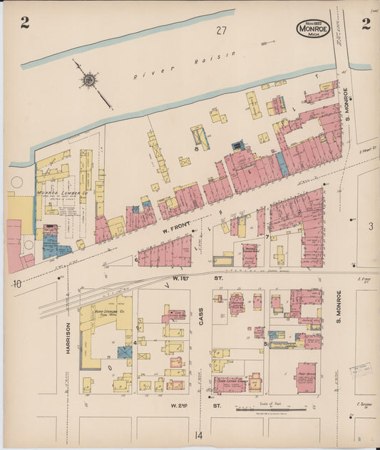 Sanborn Fire Insurance Map from Monroe, Monroe County, Michigan (1922), Sheet #0002 - Historic Sanborn Fire Insurance Map Print, vintage old map wall art, antique decor, genealogy gift, Michigan Michigan map