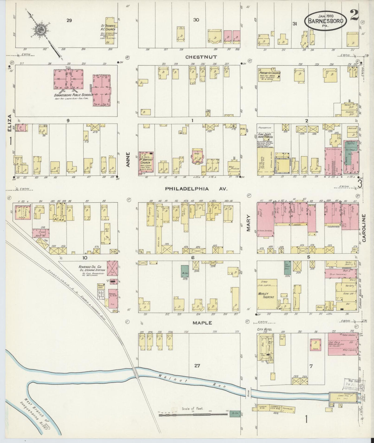 Sanborn Fire Insurance Map from Barnesboro, Cambria County, Pennsylvania (1910), Sheet #0002 - Complete Map Set gallery image, historic Sanborn map, vintage wall art, Pennsylvania Pennsylvania