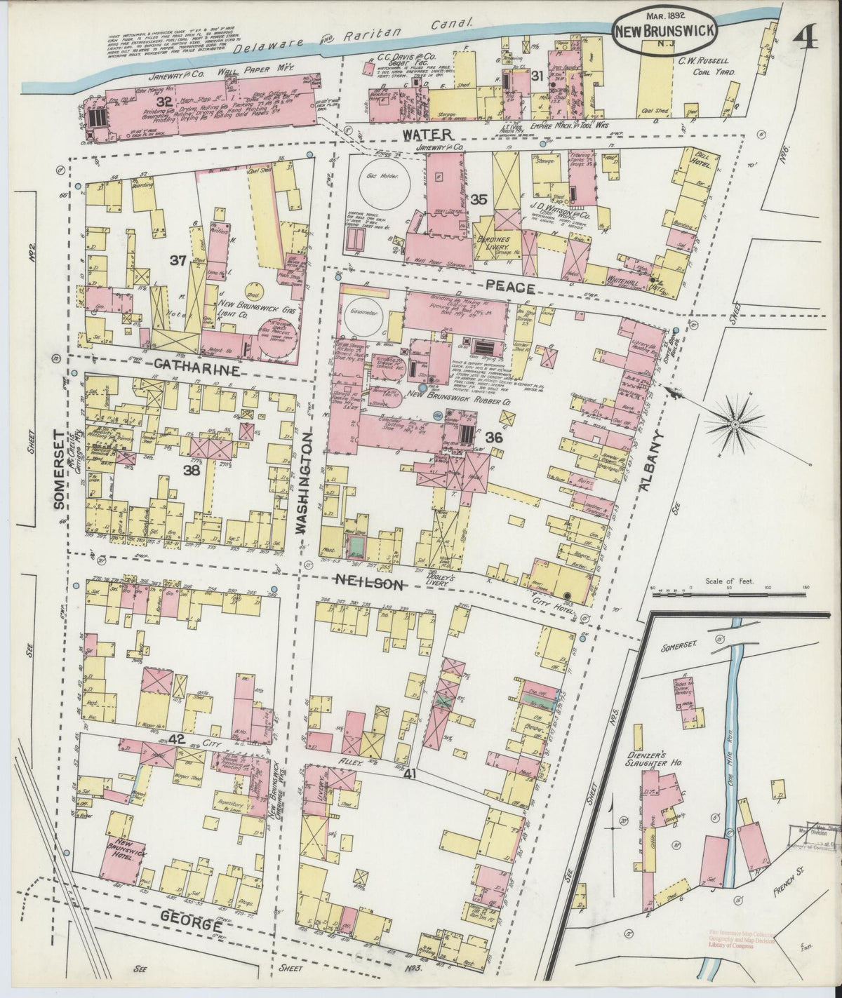 Sanborn Fire Insurance Map from New Brunswick, Middlesex County, New Jersey (1892), Sheet #0004 - Historic Sanborn Fire Insurance Map Print, vintage old map wall art, antique decor, genealogy gift, New Jersey New Jersey map