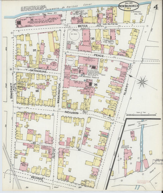 Sanborn Fire Insurance Map from New Brunswick, Middlesex County, New Jersey (1892), Sheet #0004 - Historic Sanborn Fire Insurance Map Print, vintage old map wall art, antique decor, genealogy gift, New Jersey New Jersey map