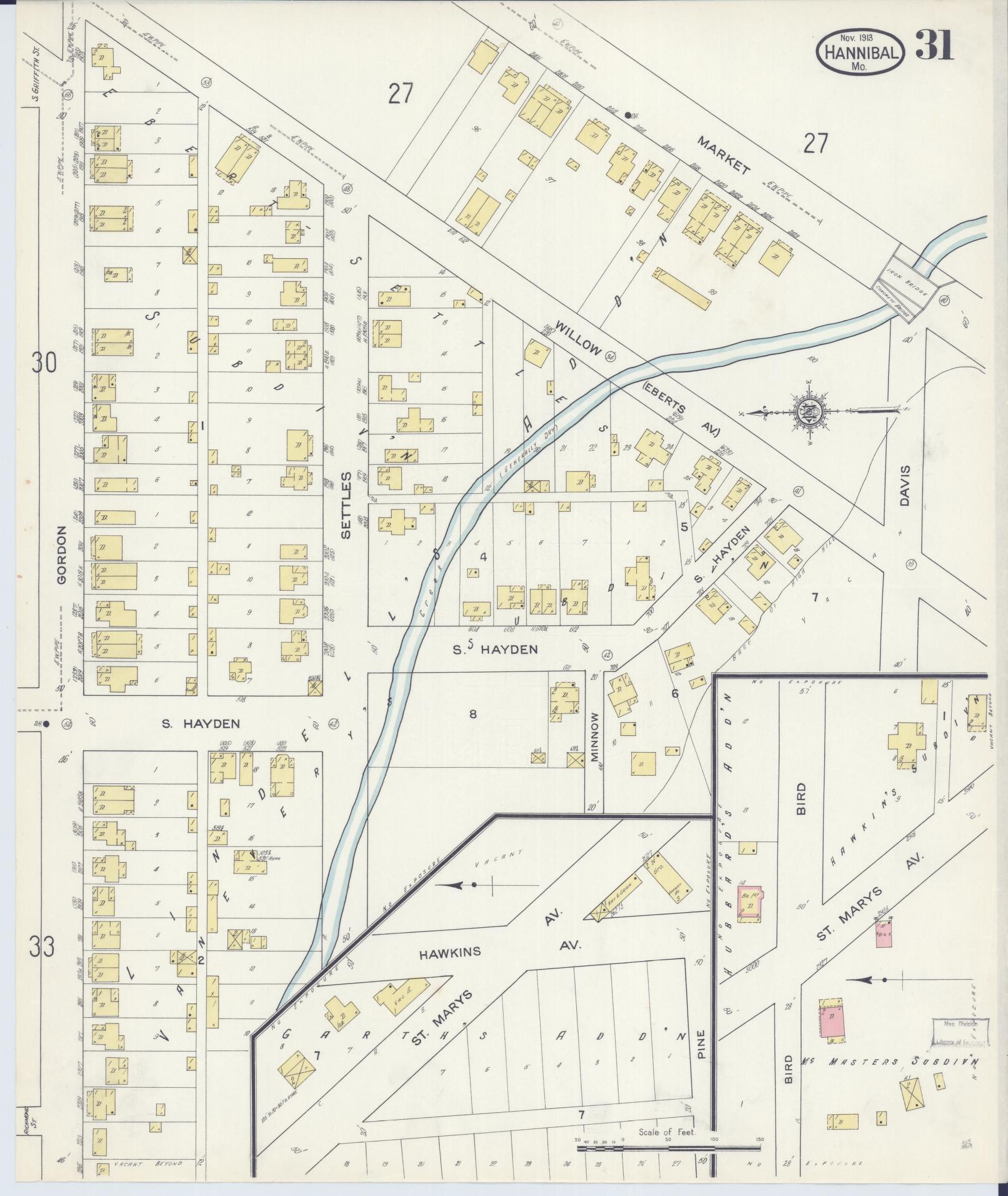 Sanborn Fire Insurance Map from Hannibal, Marion County, Missouri (1913), Sheet #0031 - Complete Map Set gallery image, historic Sanborn map, vintage wall art, Missouri Missouri