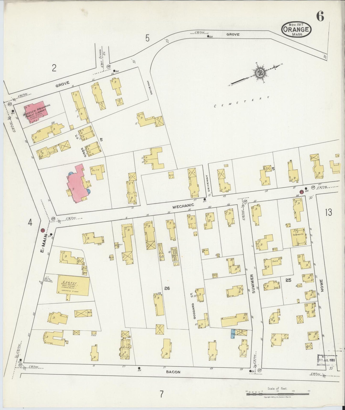Sanborn Fire Insurance Map from Orange, Franklin County, Massachusetts (1917), Sheet #0006 - Complete Map Set gallery image, historic Sanborn map, vintage wall art, Massachusetts Massachusetts