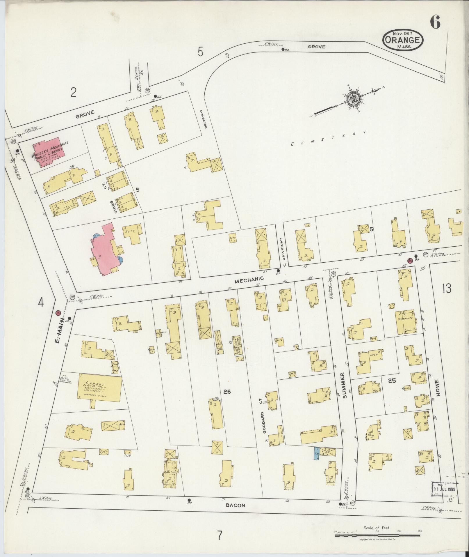 Sanborn Fire Insurance Map from Orange, Franklin County, Massachusetts (1917), Sheet #0006 - Complete Map Set gallery image, historic Sanborn map, vintage wall art, Massachusetts Massachusetts