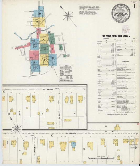 Sanborn Fire Insurance Map from Woodbury, Gloucester County, New Jersey (1902), Sheet #0001 - Historic Sanborn Fire Insurance Map Print, vintage old map wall art, antique decor, genealogy gift, New Jersey New Jersey map