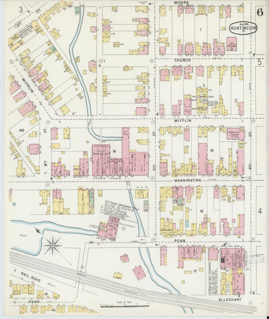 Sanborn Fire Insurance Map from Huntingdon, Huntingdon County, Pennsylvania (1896), Sheet #0006 - Historic Sanborn Fire Insurance Map Print, vintage old map wall art, antique decor, genealogy gift, Pennsylvania Pennsylvania map