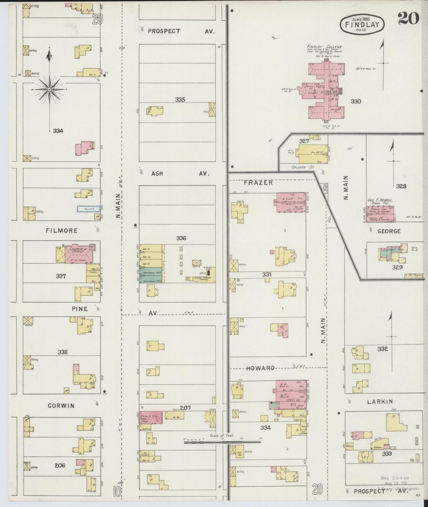 Sanborn Fire Insurance Map from Findlay, Hancock County, Ohio (1895), Sheet #0020 - Historic Sanborn Fire Insurance Map Print, vintage old map wall art, antique decor, genealogy gift, Ohio Ohio map