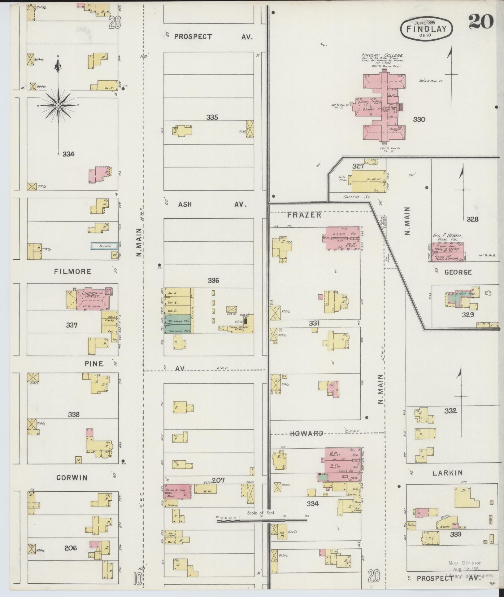 Sanborn Fire Insurance Map from Findlay, Hancock County, Ohio (1895), Sheet #0020 - Historic Sanborn Fire Insurance Map Print, vintage old map wall art, antique decor, genealogy gift, Ohio Ohio map