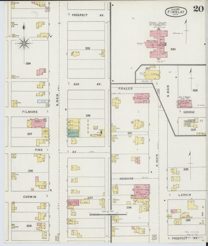 Sanborn Fire Insurance Map from Findlay, Hancock County, Ohio (1895), Sheet #0020 - Historic Sanborn Fire Insurance Map Print, vintage old map wall art, antique decor, genealogy gift, Ohio Ohio map