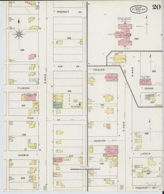 Sanborn Fire Insurance Map from Findlay, Hancock County, Ohio (1895), Sheet #0020 - Historic Sanborn Fire Insurance Map Print, vintage old map wall art, antique decor, genealogy gift, Ohio Ohio map