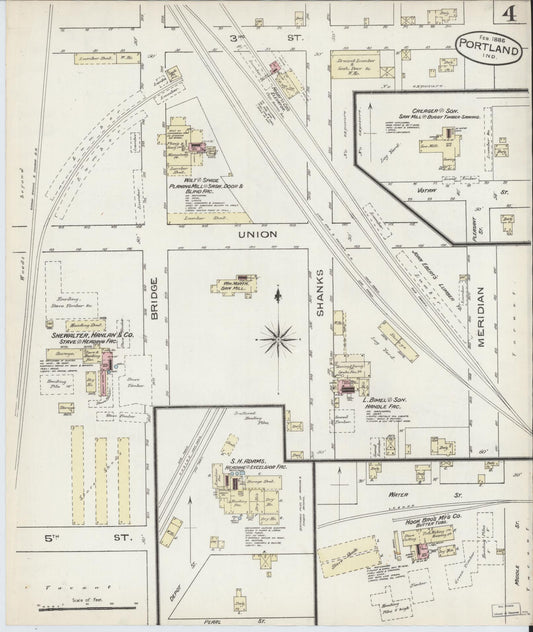 Sanborn Fire Insurance Map from Portland, Jay County, Indiana (1886), Sheet #0004 - Historic Sanborn Fire Insurance Map Print, vintage old map wall art, antique decor, genealogy gift, Indiana Indiana map