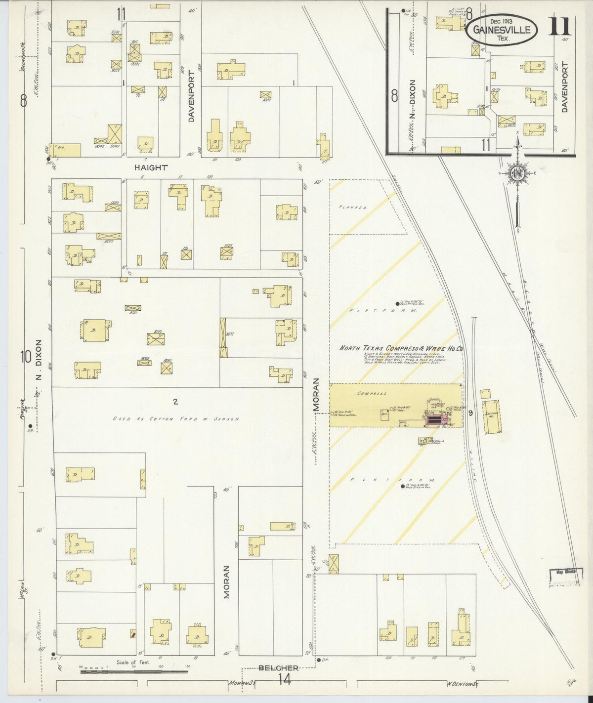 Sanborn Fire Insurance Map from Gainesville, Cooke County, Texas (1913), Sheet #0011 - Historic Sanborn Fire Insurance Map Print, vintage old map wall art, antique decor, genealogy gift, Texas Texas map