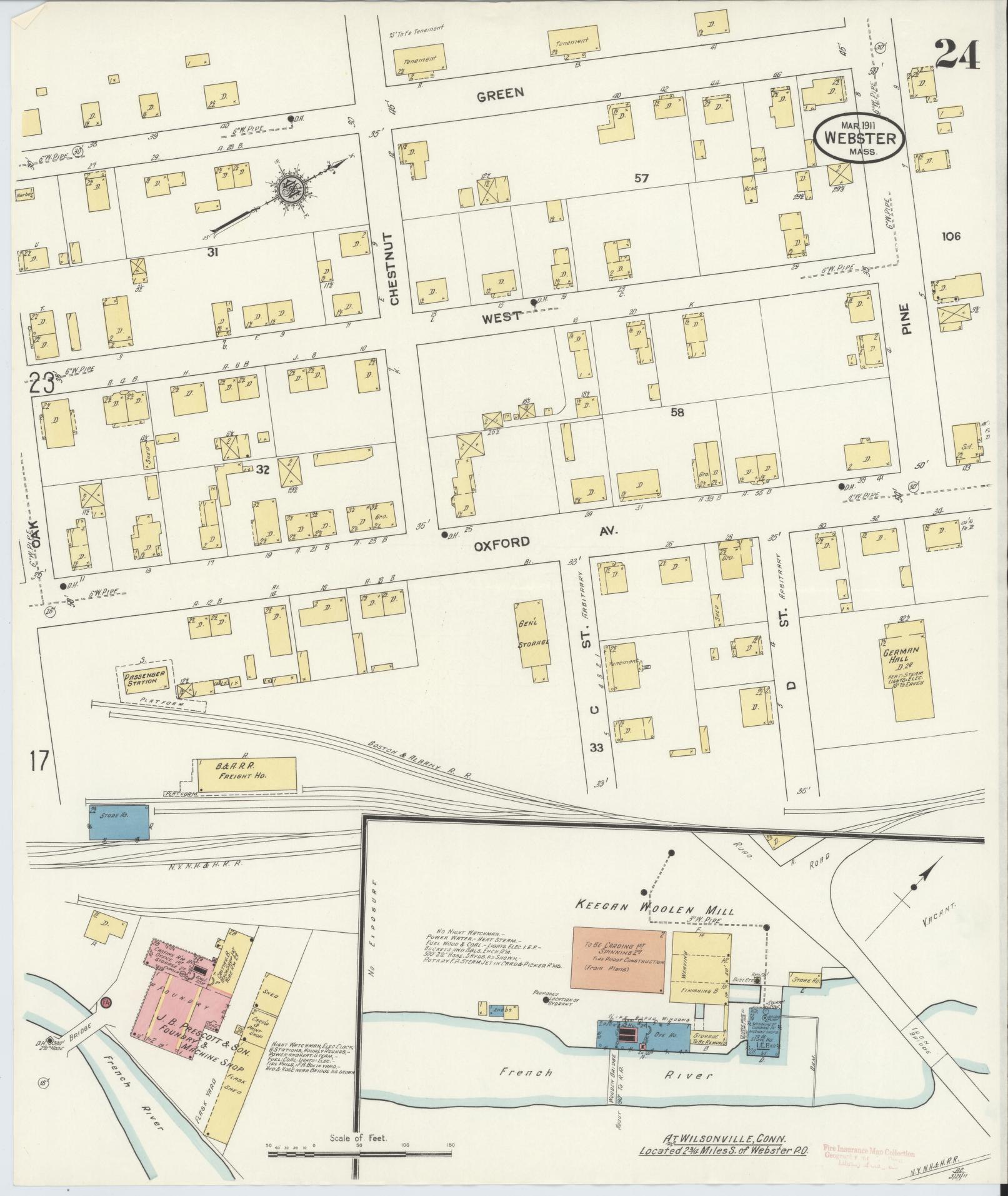 Sanborn Fire Insurance Map from Webster, Worcester County, Massachusetts (1911), Sheet #0024 - Complete Map Set gallery image, historic Sanborn map, vintage wall art, Massachusetts Massachusetts
