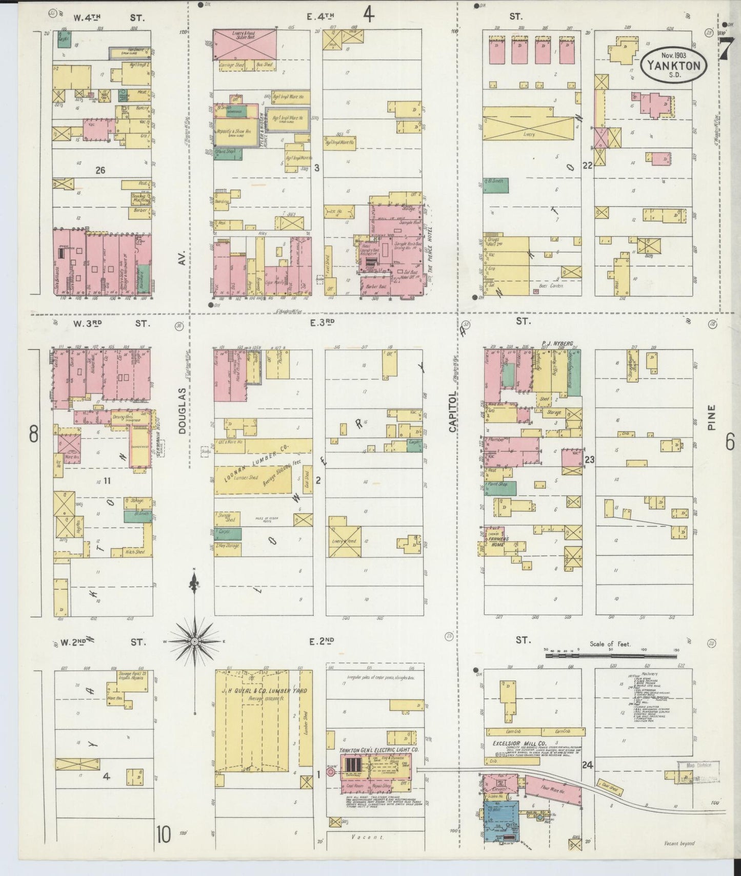 Sanborn Fire Insurance Map from Yankton, Yankton County, South Dakota (1903), Sheet #0006 - Historic Sanborn Fire Insurance Map Print, vintage old map wall art, antique decor, genealogy gift, South Dakota South Dakota map