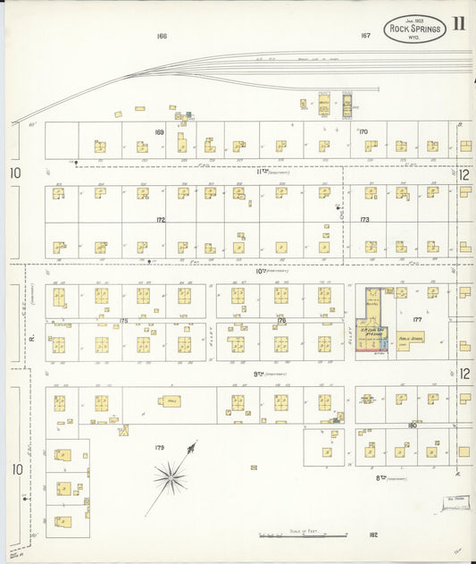 Sanborn Fire Insurance Map from Rock Springs, Sweetwater County, Wyoming (1903), Sheet #0011 - Historic Sanborn Fire Insurance Map Print, vintage old map wall art, antique decor, genealogy gift, Wyoming Wyoming map