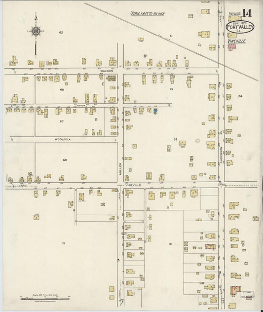 Sanborn Fire Insurance Map from Fort Valley, Peach County, Georgia (1920), Sheet #0014 - Historic Sanborn Fire Insurance Map Print, vintage old map wall art, antique decor, genealogy gift, Georgia Georgia map