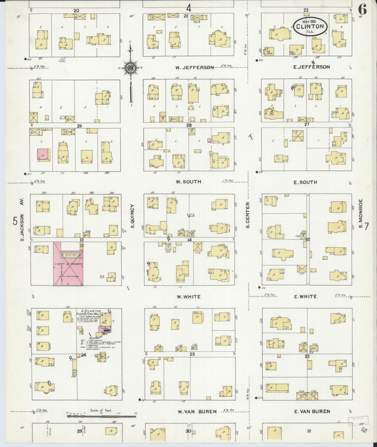 Sanborn Fire Insurance Map from Clinton, De Witt County, Illinois (1910), Sheet #0006 - Complete Map Set gallery image, historic Sanborn map, vintage wall art, Illinois Illinois