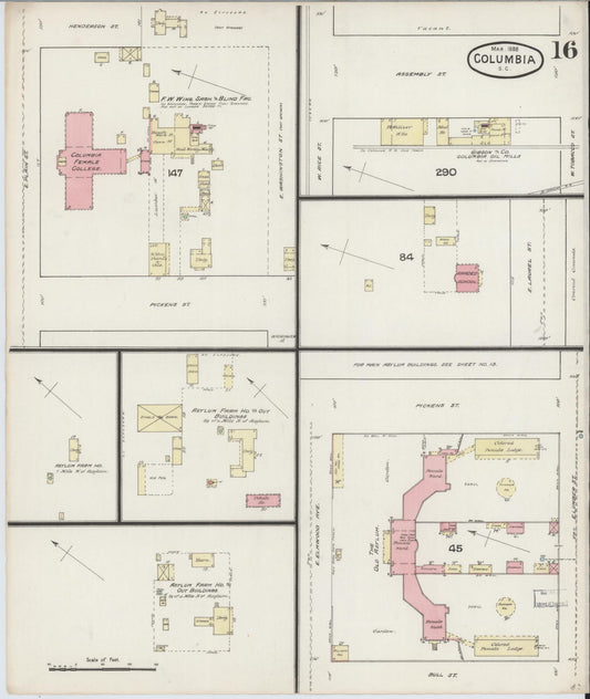 Sanborn Fire Insurance Map from Columbia, Richland County, South Carolina (1888), Sheet #0016 - Historic Sanborn Fire Insurance Map Print, vintage old map wall art, antique decor, genealogy gift, South Carolina South Carolina map